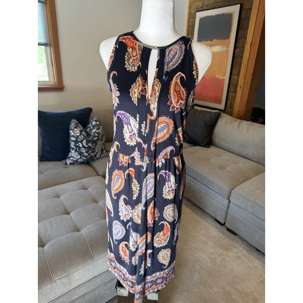 Tory Burch Libby Silk Jersey Keyhole Cut-out Midi Paisley Dress Size S